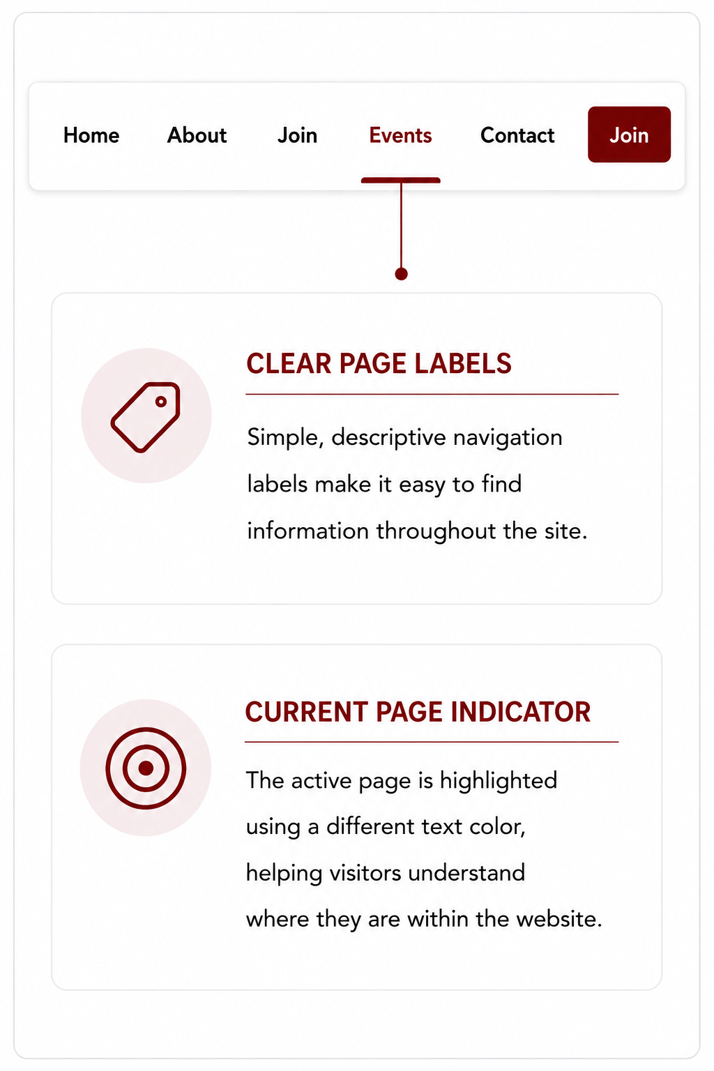 Roseville Odd Fellows website navigation showing clear page labels, an active page indicator, and a Join call to action